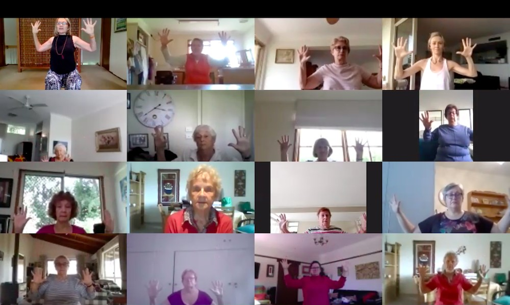 Screenshot of a Zoom chair yoga class